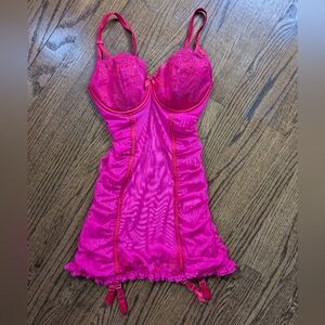 Victoria's Secret "Sexy Little Things" Hot Pink Mesh Ruched Camisole Size 34D